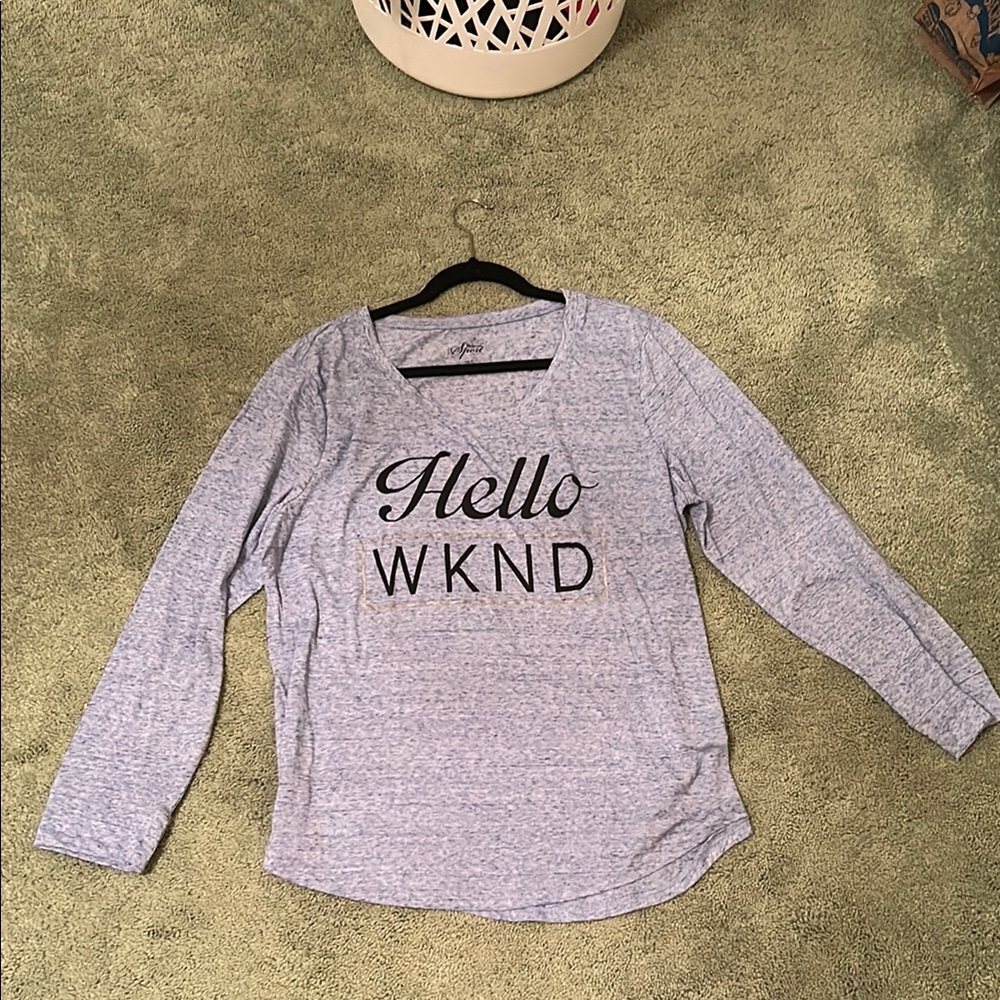 Style & Co. Blue ‘Hello WKND' Long Sleeve Top